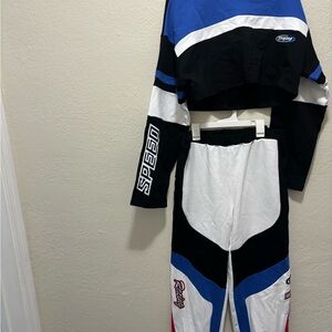 Blue and Black Racing Suit